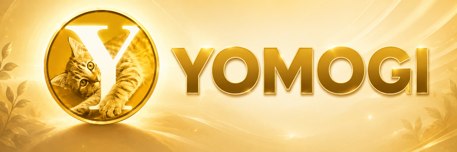 Official YomogiCoin banner with the golden YOMOGI wordmark and coin logo